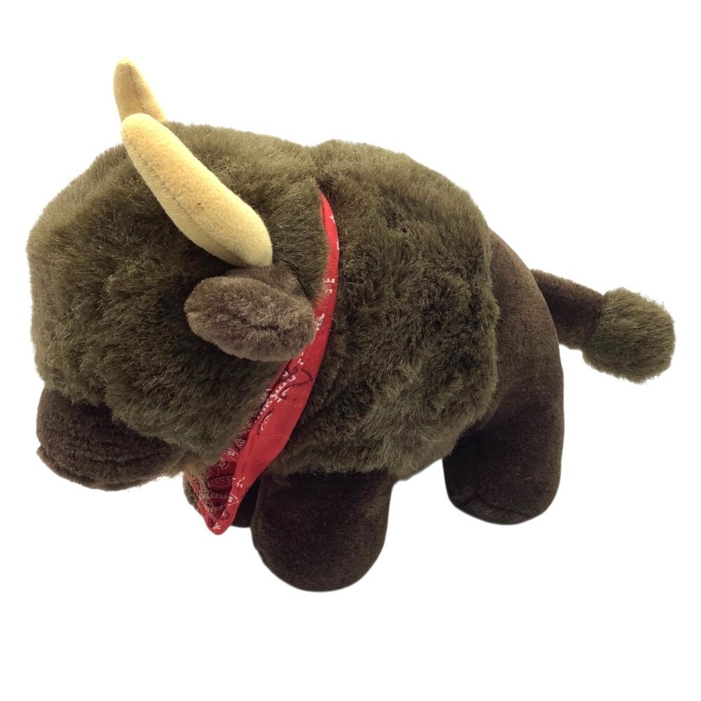 A&A Buffalo Bison Plush Toy Bandana Stuffed Animal  Brown‎ Tan 12"